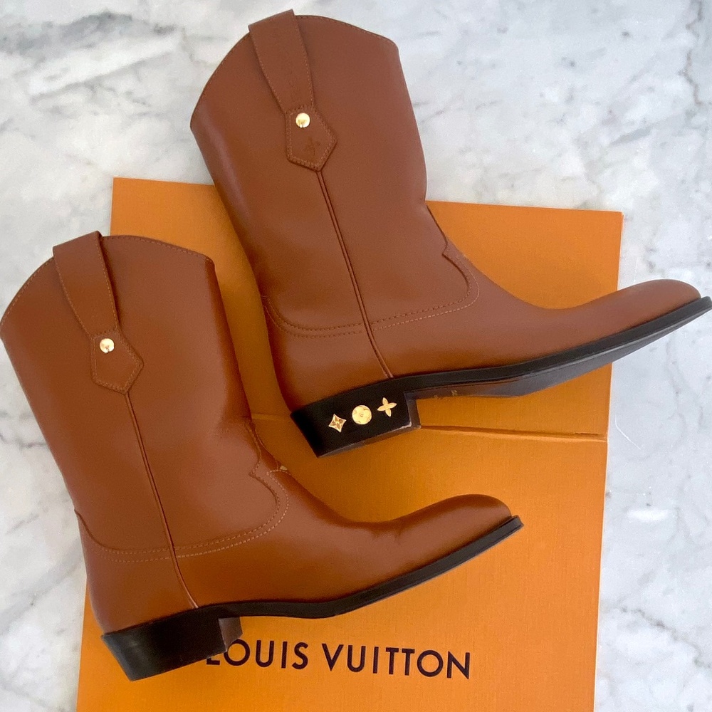 Louis Vuitton Rider Boot w COA LV Camel Cognac Brown Leather Mens Womens Unisex